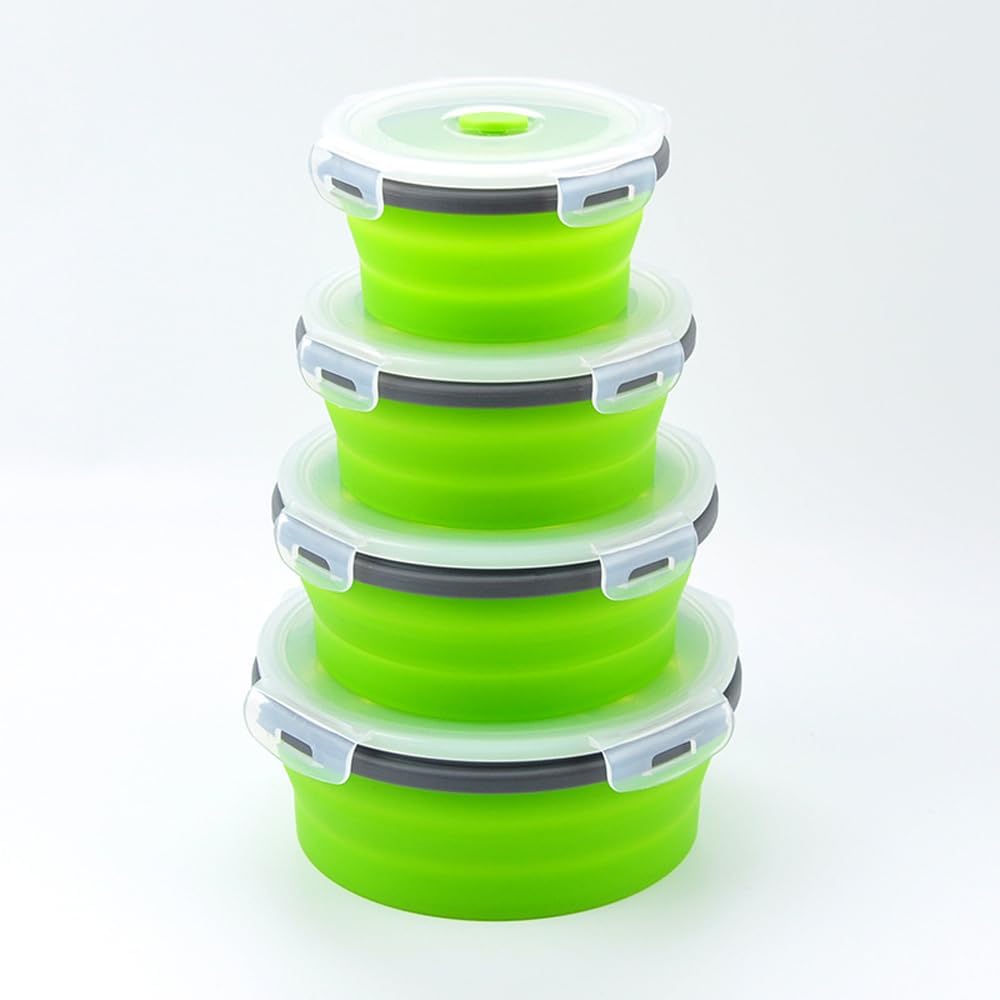 3-Piece Collapsible Food-Storage-Container Set – Foldable Meal Prep Containers Reusable, Stackable Bowls,Green