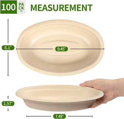 2 Compartment Bowls Disposable 100 Pack, Chip and Dip Bowl Disposable Divided Bowls for Chips and Salsa Serving