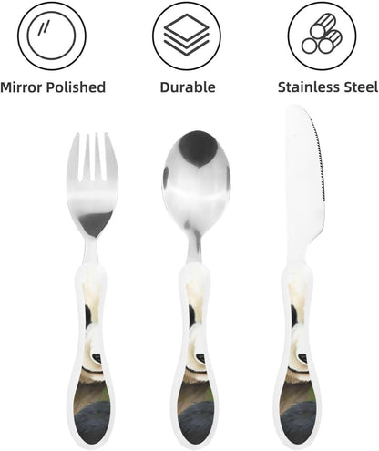 3-Piece Kids Silverware Set With Storage Case, Stainless Steel Reusable Children Safe Knife Spoon Fork Set Blue Active Girl Running Sunset Children Flatware Set For Kids Lunch Box - Colors A