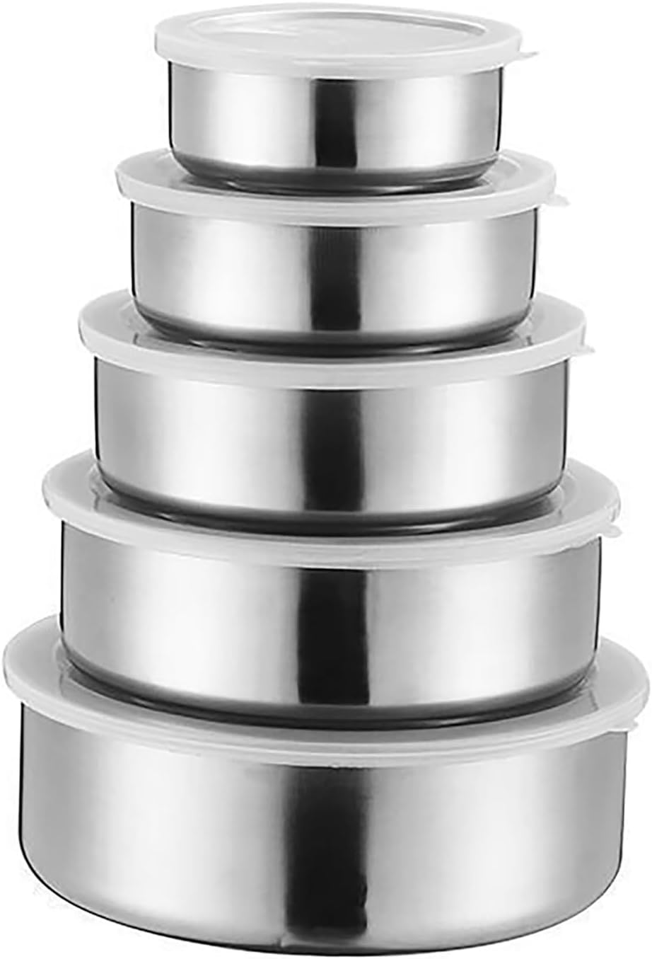 5 Pcs Stainless Steel Containers with Lids, Stackable Food Container Storage Mixing Bowl Set Reusable Food Storage Organizers for Fruit Vegetable Lunch Salad