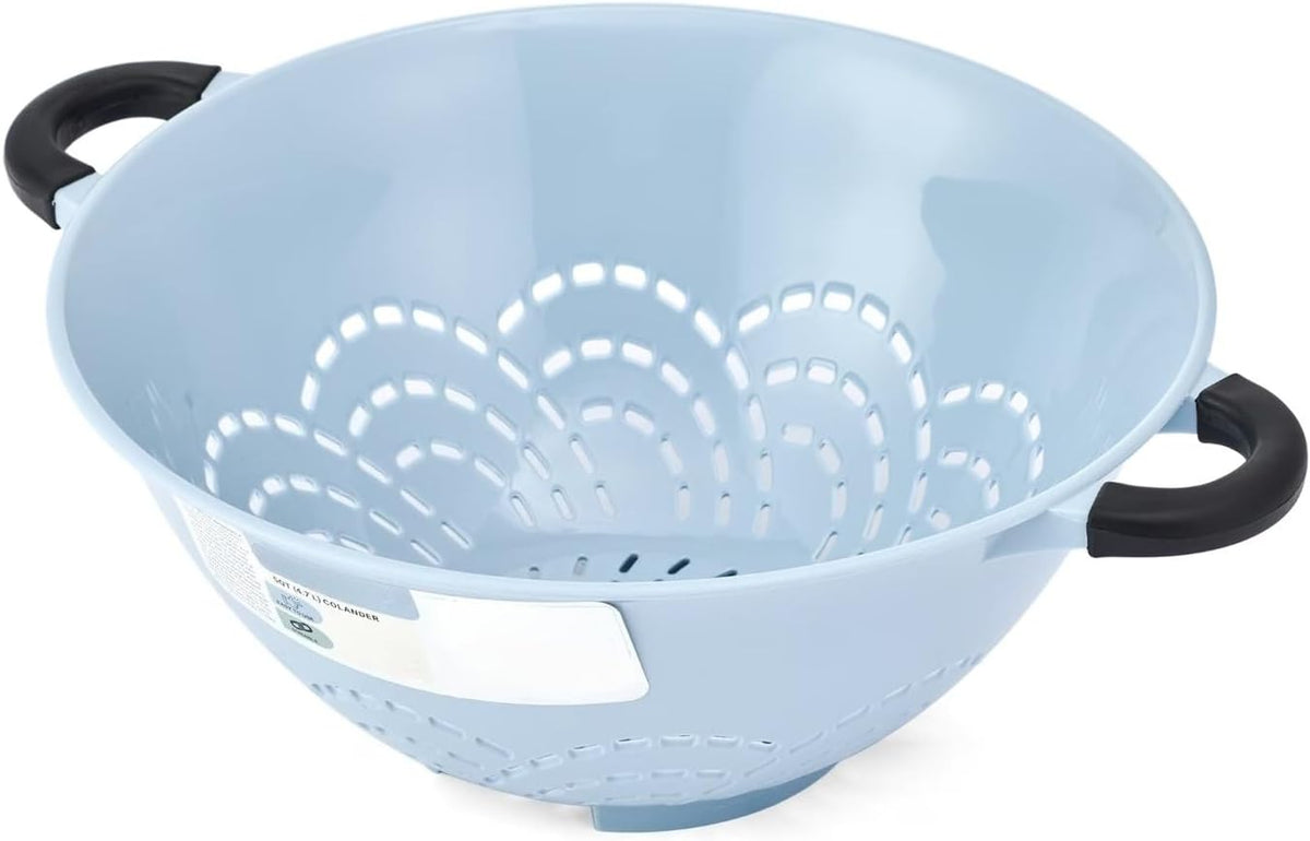 5 Qt Colander,Slate Blue Plastic with Soft Grip Handles&Raised Feet,Durable