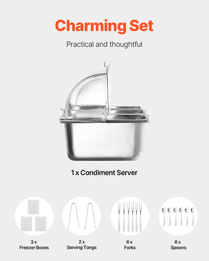 VEVOR Chilled Condiment Server, 4 Compartment Ice Cooled Condiment Serving Container, Chilled Garnish Tray Bar Caddy with Lid, for Bartending & Serving Taco, Salad, Fruit, Home & Restaurant Supplies