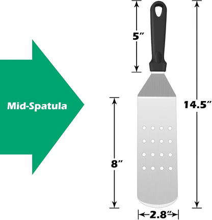 Metal Spatula Set, HaSteeL Stainless Steel Griddle Spatula Tools Kit with Wooden Handle, Heavy Duty Long Pancake Flipper Burger Turner for BBQ Teppanyaki Flat Top Grilling Cooking Outdoor & Indoor