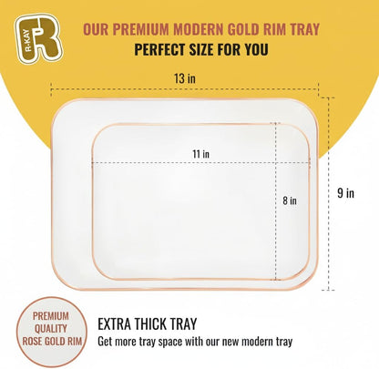 R-kay 3 Pack White Plastic Serving Trays for Party - Rectangular, 8 by 11 in, Heavy Duty Dessert Trays for Food
