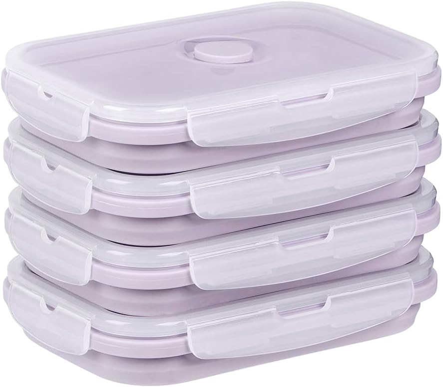 Large Silicone Food Storage Containers 68oz/2000ml 4 Pack | Collapsible Meal Prep Containers, Airtight Leakproof Lid, Containers for Camping, Microwave Freezer Dishwasher Safe