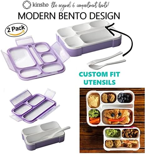 kinsho Bento Lunch-Box Set for Kids includes Snack Container | 6 and 3 Compartment Boxes Leakproof School Bentos, Meal Portion Control Containers, Boys Girls Adults, Navy Blue Large + MINI 2 Pack Set