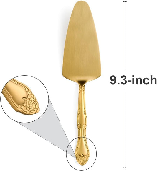 3-Piece Matte Gold Cake Server Set with Rose Handle