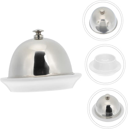 UKCOCO Ceramic Butter Dish with Stainless Steel Lid Beef Fat Tray and Relish Plate for Kitchen Restaurant Hotel Use Smooth Easy Clean Sauce Dish Covered for Food Storage and Serving