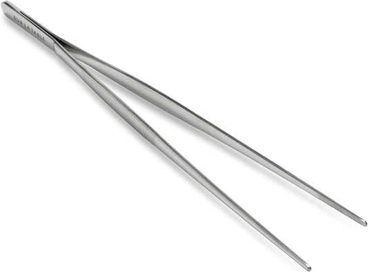 Sur La Table Stainless Steel Tweezer Tongs – 12" Precision Kitchen Tool for Plating, Tossing & Grilling, Lightweight & Durable with Comfortable Grip, Professional Chef Quality