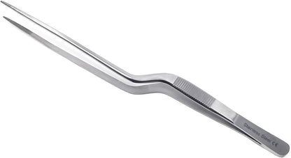 A2Z Offset Kitchen Tweezers, Stainless Steel Precision Tongs For Cooking, Fine Point Serrated Tips Multi-function Cooking Tongs Kitchen Serving Tong, Plates Garnish, Cake Decorating (10 inch)