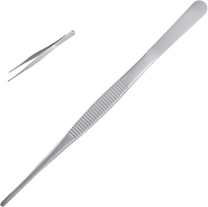 2-Pack 12-Inch BBQ Kitchen Tweezers Tongs, Extra-Long Stainless Steel Cooking Tweezers Dishwasher Safe for Grilling, Baking & Food Prep (12Inch BBQ Tongs)