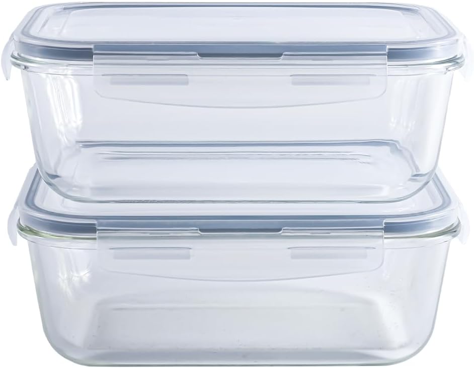 8 Cups Large Glass Container with Lid, Oven, Freezer and Microwave Safe, Clear Container