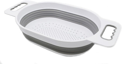 SAMMART 5L (1.3 gallon) Over The Sink Oval Colander (1, Grey/Fluorescent Green)