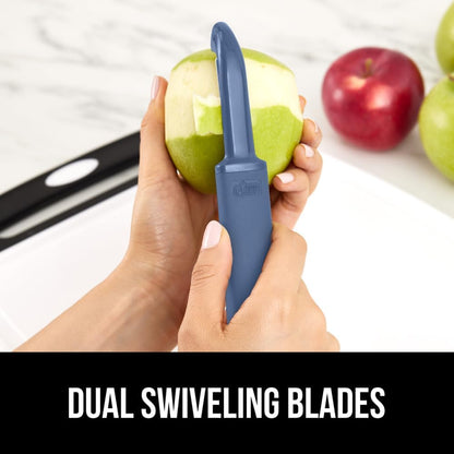 GORILLA GRIP® Patented BPA-Free Vegetable Peeler, Extra Sharp Swivel Stainless Steel Blades with Guard, Comfortable Soft Handle, Easily Peel Carrots or Fruit, Potato Eye Remover, Washer Safe, Black