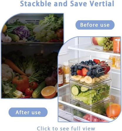 2 Pack Fruit Storage Containers for Fridge with Lid & Drain Basket | 3-in-1 Wash-Drain-Store – BPA-free clear containers keep berries/strawberries fresh, ready-to-eat in fridge.