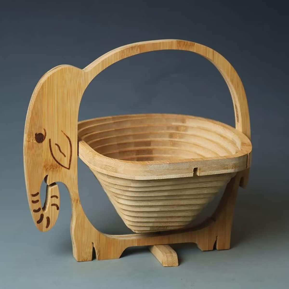 Foldable Bamboo Dried Fruit Basket Apple Shaped Collapsible Bread Nuts Baskets Candy Gifts Fruit Bowl Holder Wooden Snack Box for Kitchen Table
