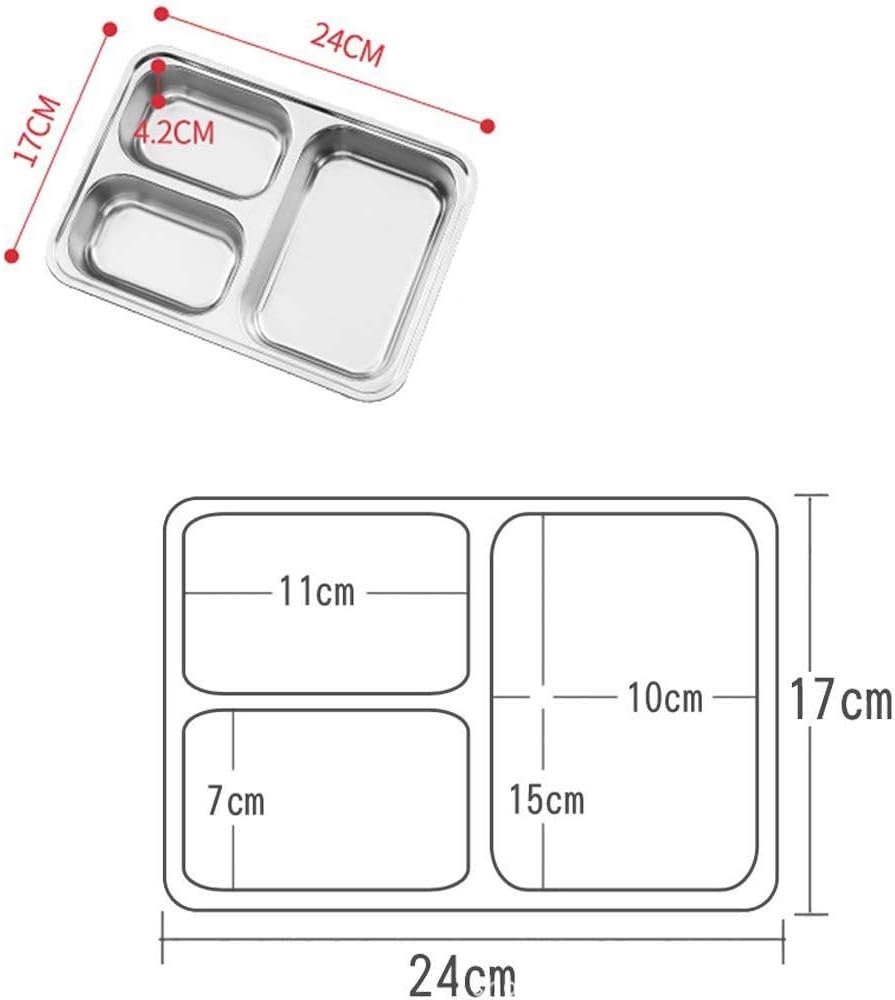 Set of 2 Stainless Steel Rectangular Divided Plates Tray 5 Sections Dinner Plates for Adults - Unbreakable Metal Plate for Campers, and Portion Control Reusable Plate
