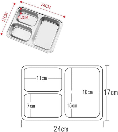 Set of 2 Stainless Steel Rectangular Divided Plates Tray 5 Sections Dinner Plates for Adults - Unbreakable Metal Plate for Campers, and Portion Control Reusable Plate