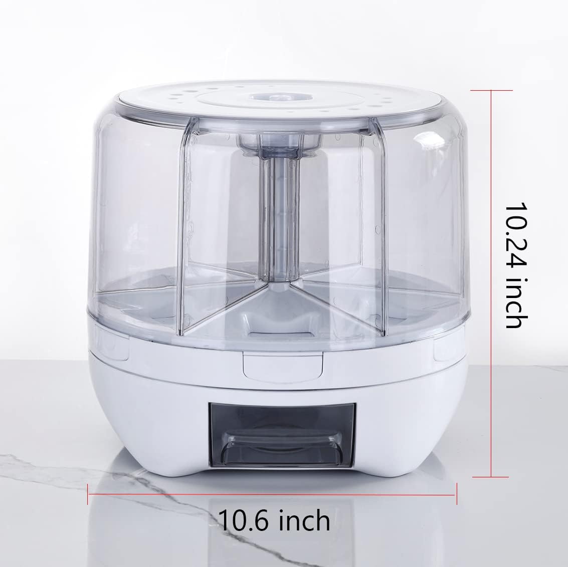 XIYAO 20Lbs Grain dispenser 360°Rotating Rice Dispenser 6 Grids Transparent Rotatable Cereal Storage Container with Sealed lid for Dry Food Beans Peanut Barley Millet Seeds