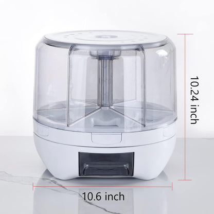 XIYAO 20Lbs Grain dispenser 360°Rotating Rice Dispenser 6 Grids Transparent Rotatable Cereal Storage Container with Sealed lid for Dry Food Beans Peanut Barley Millet Seeds