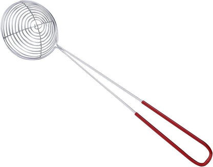 Hot Pot Strainer Spoons, Skimmer Slotted Scoop for Boba Pearls, Stainless Steel Spider Strainer with Handle, Mini Wire Mesh Colander for Cooking (2.5inch, Red)