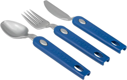 COOL GEAR 3-Pack Travel Reusable Utensil Set with Slider Carry Case | Portable Knife, Fork, Spoon Silverware, Eco-Friendly Cutlery for Camping, Picnics, Kids & Adults - Gray, Pink, & Blue