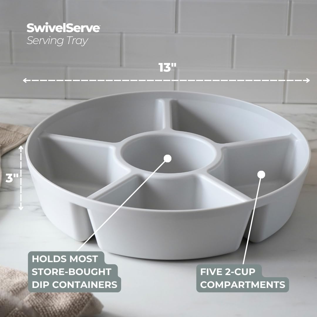 Heavy-Duty Divided Serving Tray with Leakproof Lid-6 Divided Compartments to Serve & Store Food, Snacks, Fruit Tray, Veggie Platter - 100% Made In USA by TEGRIWARE (Arctic Blueberry)