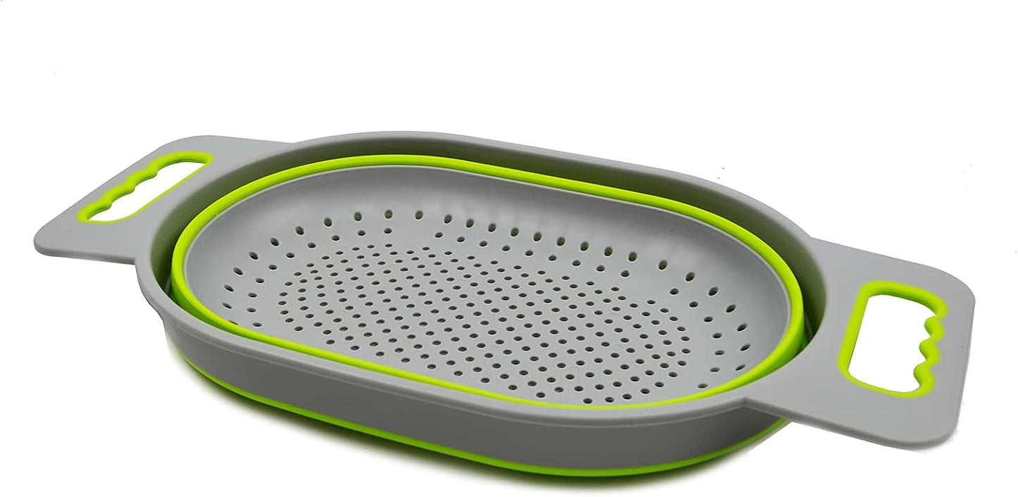 SAMMART 5L (1.3 gallon) Over The Sink Oval Colander (1, Grey/Fluorescent Green)
