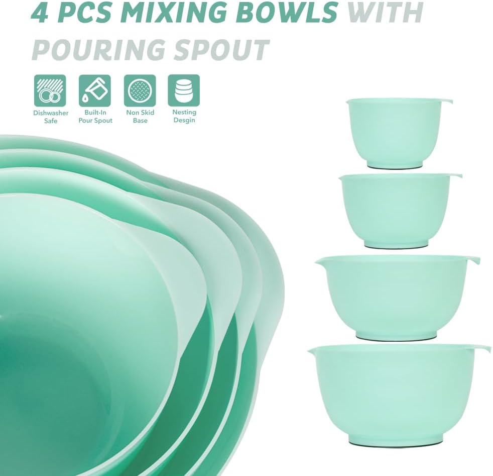 BoxedHome 4.5 Quart Large Plastic Mixing Bowls, Microwave Safe Mixing Bowl Set with Pour Spout, Nesting Bowls for Space Saving Storage(Violet Blue)