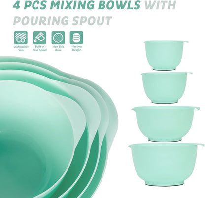 BoxedHome 4.5 Quart Large Plastic Mixing Bowls, Microwave Safe Mixing Bowl Set with Pour Spout, Nesting Bowls for Space Saving Storage(Violet Blue)