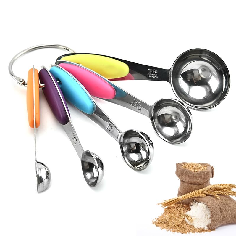 Fsdifly-Stainless Steel Measuring Spoons 5 Piece Stackable Set - Measuring Set for Cooking and Bakin (A)