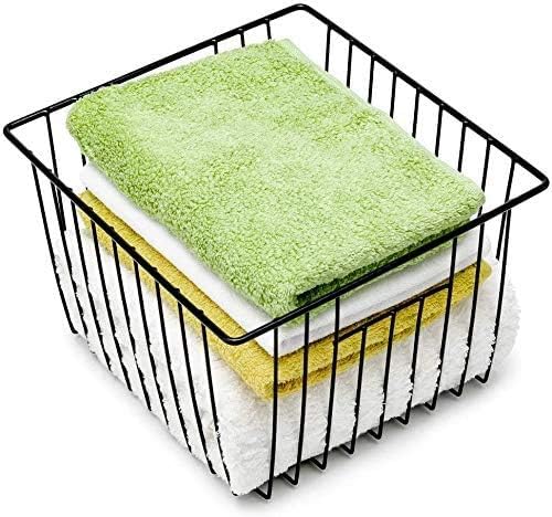 Slideep Wire Baskets Farmhouse Freezer Organizer Storage Bin Basket with Handles, Food Storage for Kitchen Cabinets, Pantry, Closet, Bedroom, Bathroom, Office 3 Pack