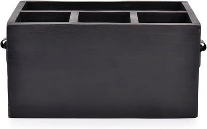 EDHAS Mango Wood 4 Compartment Flatware Caddy, Cutlery Utensil Holder with Napkin Holder for Kitchen, Dining, Picnics (10" x 6" x 5")