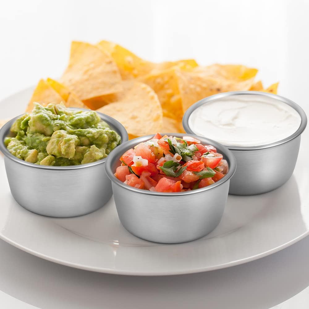 Ramekin Sauce Dipping Bowl Mini Sauce Cups Pudding Condiment Cups for Home Party Stainless Steel (Sliver 12 Pack 50ml)