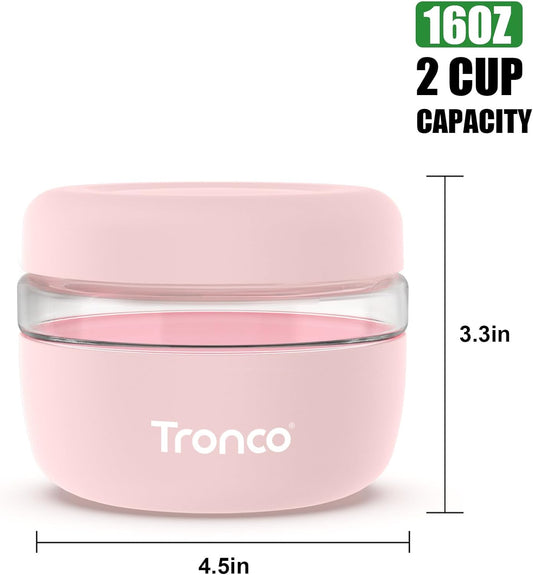 Tronco 24 oz Glass Food Storage Containers with Lids, Airtight, Leak & Spill Proof Glass Lunch Bowls for Meal Prep, Salad, Yogurt, Soup & Stew, Microwave & Dishwasher Safe, BPA-Free, Set of 1