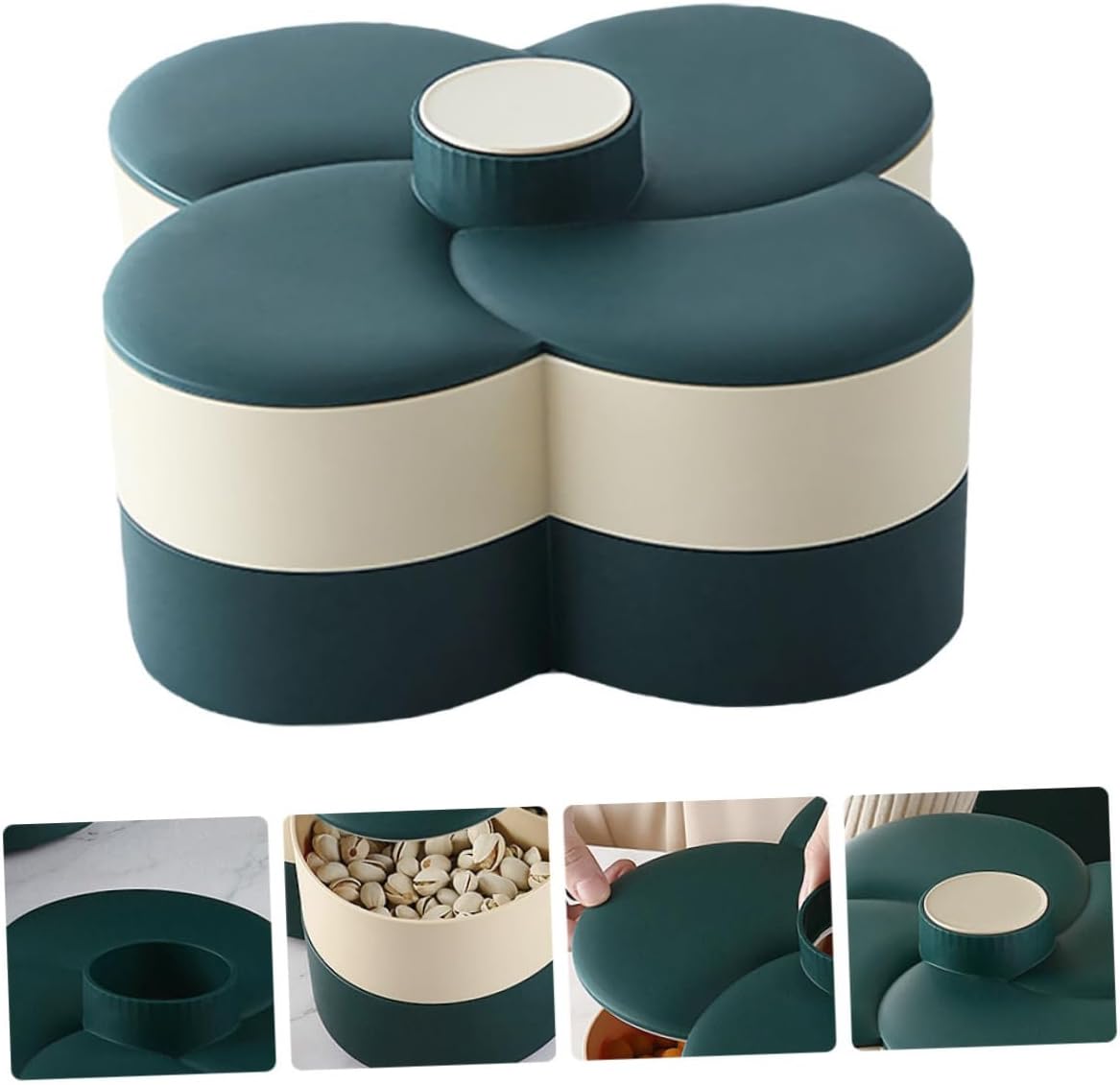 SMASOLO Double Layer Rotating Snack Storage Tray with Lid Divided Candy and Nut Organizer for Home Office and Party Use Green