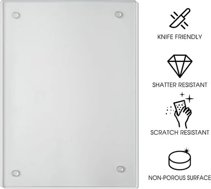 JAMBALAY Tempered Glass Cutting Boards for Kitchen, 16"x12" Clear Glass Cutting Board Set, 2Pcs Chopping Board with Rubber Non Slip Feet, Heat Resistant, Shatter Resistant, Dishwasher Safe