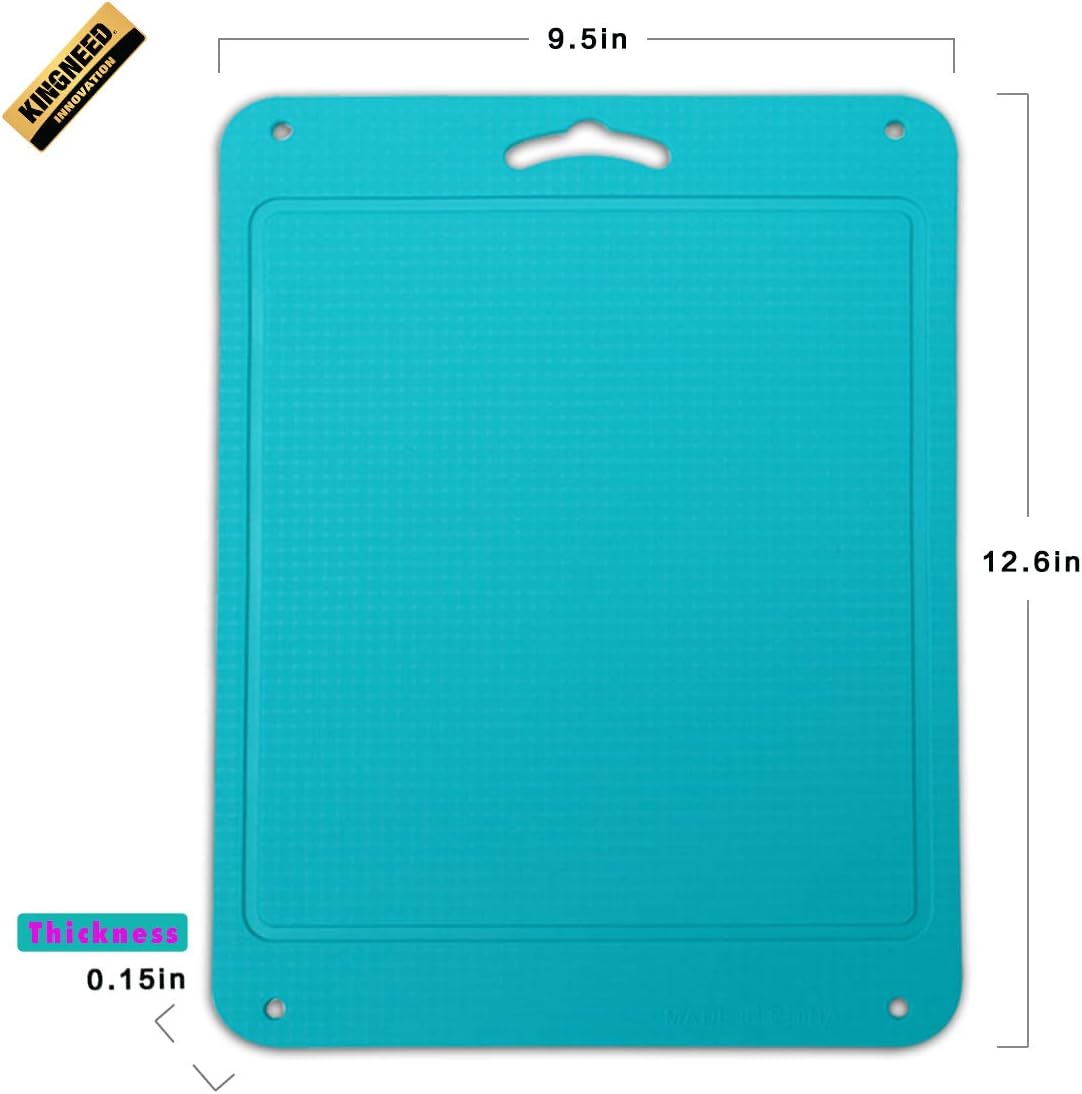 Kingneed Silicone Chopping Mat Flexible Thick Cutting Board Food Grade Material Odorless Two Sided Non-Slipping 0.15 inch Thickness, 12.6 x 9.6 inch for Kitchen (Blue)