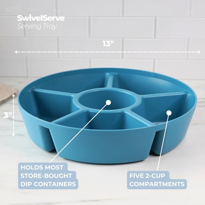 Heavy-Duty Divided Serving Tray with Leakproof Lid-6 Divided Compartments to Serve & Store Food, Snacks, Fruit Tray, Veggie Platter - 100% Made In USA by TEGRIWARE (Arctic Blueberry)