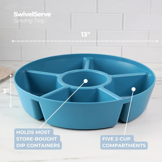 Heavy-Duty Divided Serving Tray with Leakproof Lid-6 Divided Compartments to Serve & Store Food, Snacks, Fruit Tray, Veggie Platter - 100% Made In USA by TEGRIWARE (Arctic Blueberry)