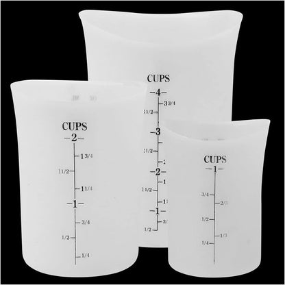 Szxc Silicone Flexible Nestable Measuring Cups Set for Epoxy Resin, Butter, Chocolate - 4 Cup + 2 Cup + 1 Cup - Melt Stir Squeeze & Pour - BPA Free - Standard & Metric Measurment Markings