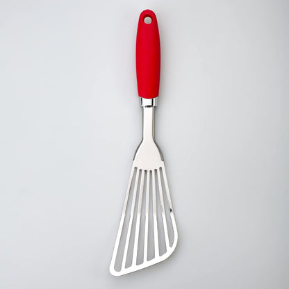 304 Stainless Steel Fish Spatula, Thin Flexible Slotted Turner | Non-Slip Ergonomic Handle, Metal Spatula for Fish, Eggs, Burgers, Cast Iron & Griddle, Black