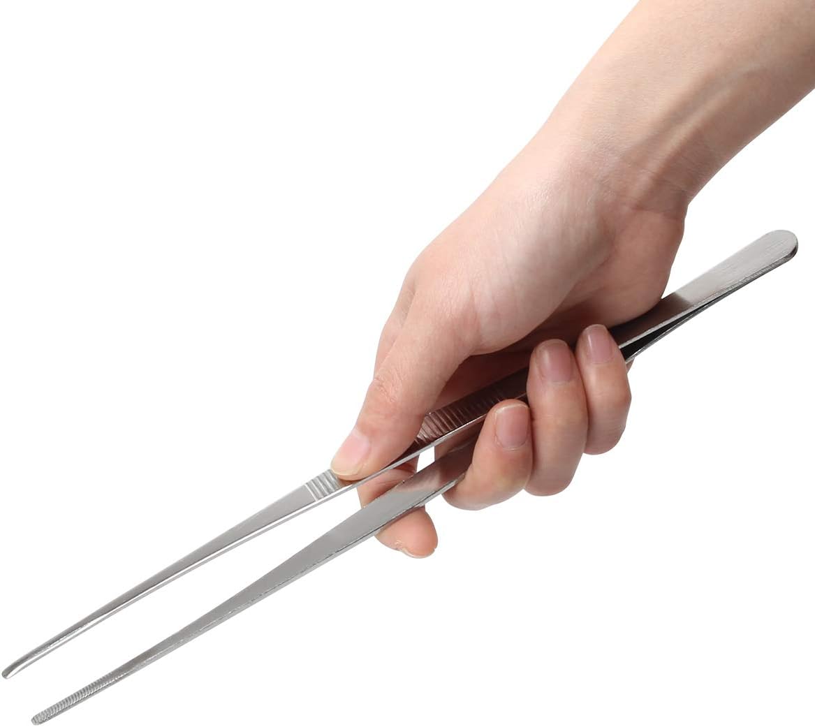 AHIER Kitchen tweezer Stainless Steel, 8inch Long tweezer with Precision Serrated Tips for Cooking Pincette for Sea food, Bar Tweezer