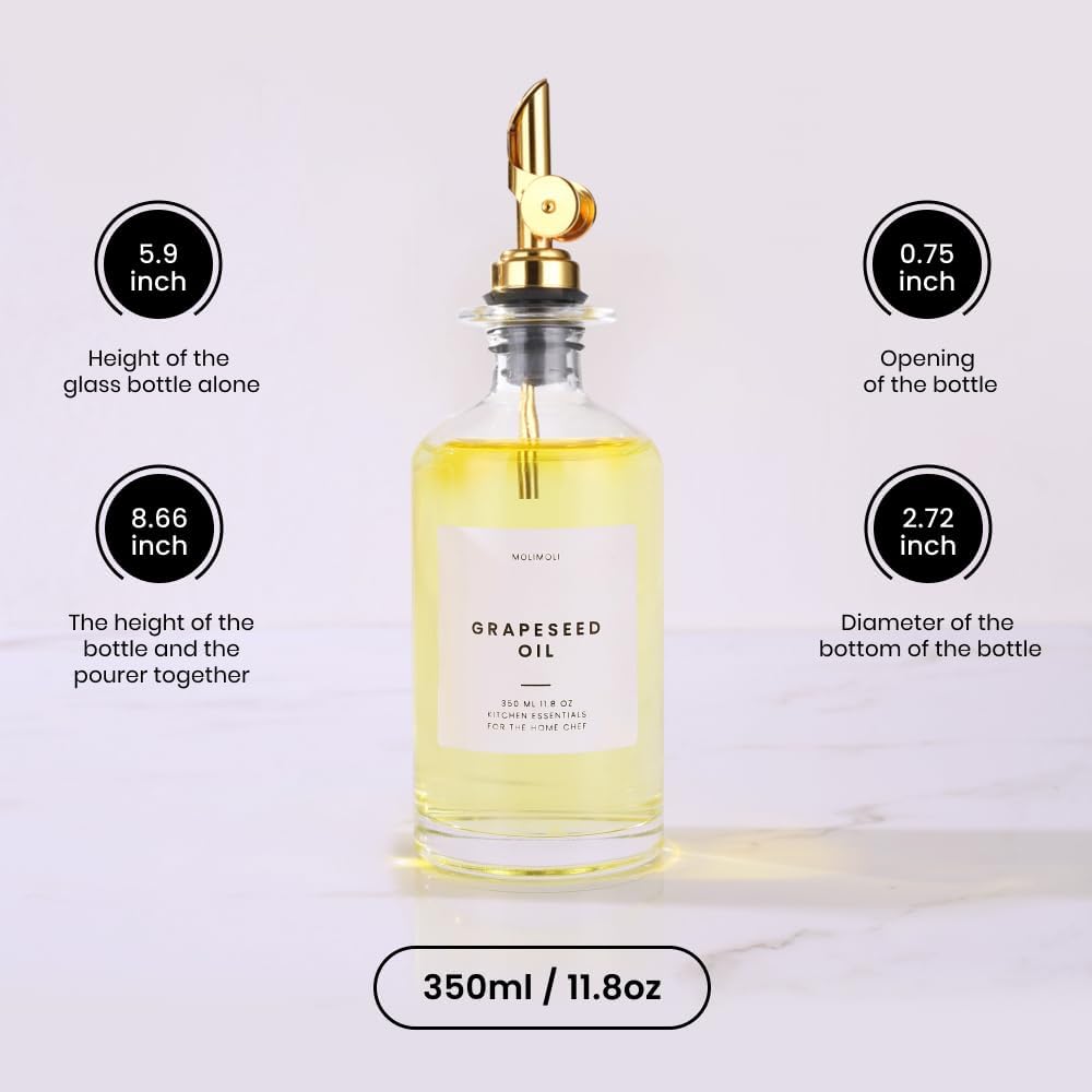 Molimoli - Premium Olive Oil Dispenser Bottles for Kitchen with Pourer - Oil and Vinegar Dispenser Set, Glass Dispenser for Kitchen, Dispenser Bottle of 350ml