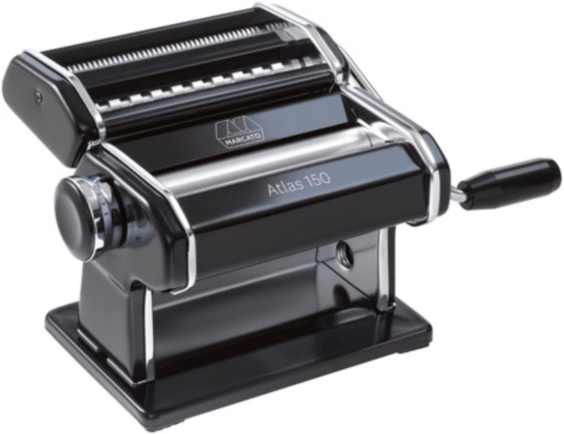 MARCATO Atlas 150 Machine, Made in Italy, Red, Includes Pasta Cutter, Hand Crank, and Instructions