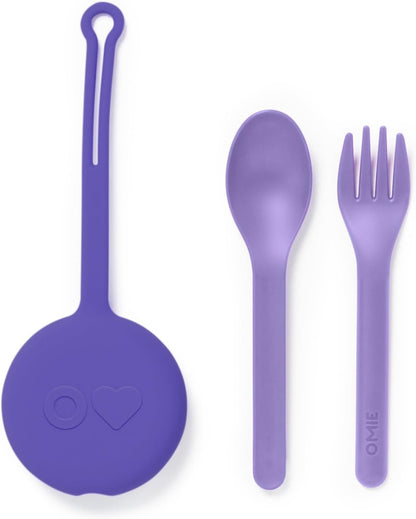 Omie OmieBox Kids Utensils Set with Case - 2 Piece Plastic, Reusable Fork and Spoon Silverware with Pod for Kids (Mint Green)