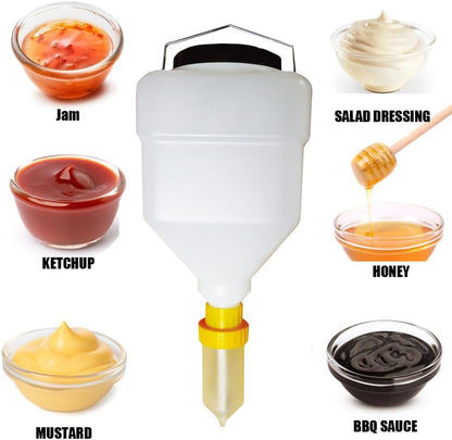 Large Capacity Condiment Dispenser for Restaurant and BBQ - Refillable Sauce Squeeze Bottle and Leak Proof Design for Mustard, Salad, Ketchup and More (round, 5.5 Liters)