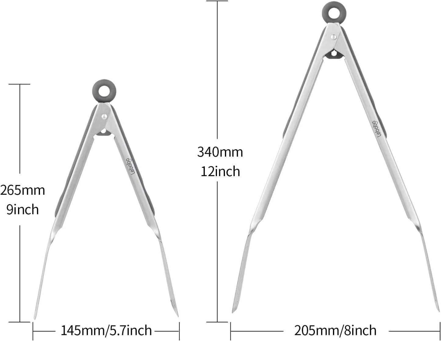Metal Tongs for Cooking, Set of 2 Stainless Steel Spatula Tongs for Grilling, Cooking and Flipping, Strong Grip for Ribs, Steak and Fish, Comfortable Grip, Easy Pull Lock, 9 inch & 12 inch