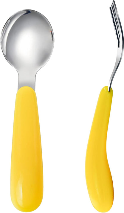 VANRA 2 Pieces Toddler Fork and Spoon Set with Travel Case 18/8 Stainless Steel Toddler Utensils Kids Silverware Children Flatware Child Cutlery Set for School Lunch Box (Blue)