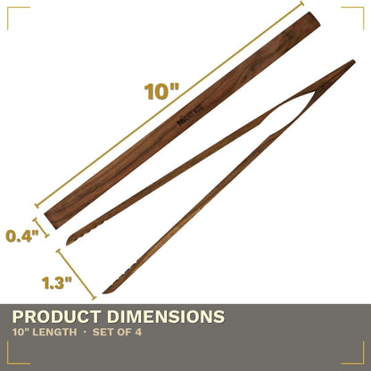 Wooden Tongs for Cooking – Set of 4 | Toaster Tongs & Salad Tongs | 10 Inch Wood Kitchen Tongs for Serving Food, Charcuterie & BBQ | Dark Hardwood | Heat Resistant